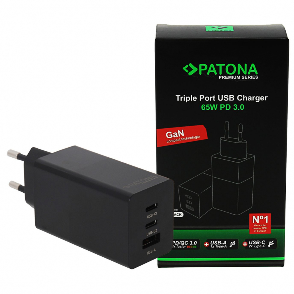 Patona Premium GaN PD65W 2xUSB-C 1xUSB-A PD 3.0 QC 3.0 (w magazynie!)