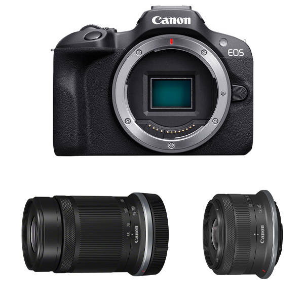Canon EOS R100 + RF-S 18-45 mm f/4.5-6.3 IS STM + RF-S 55-210 mm f/5-7.1 IS STM (w magazynie!) - Dostawa GRATIS!