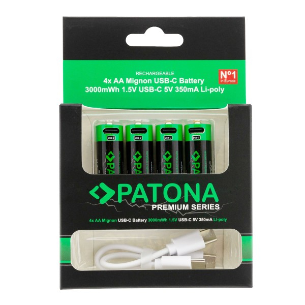 Patona Premium 4x Akumulatory AA z USB-C i kablem USB-C 2 do 1 (w magazynie!)