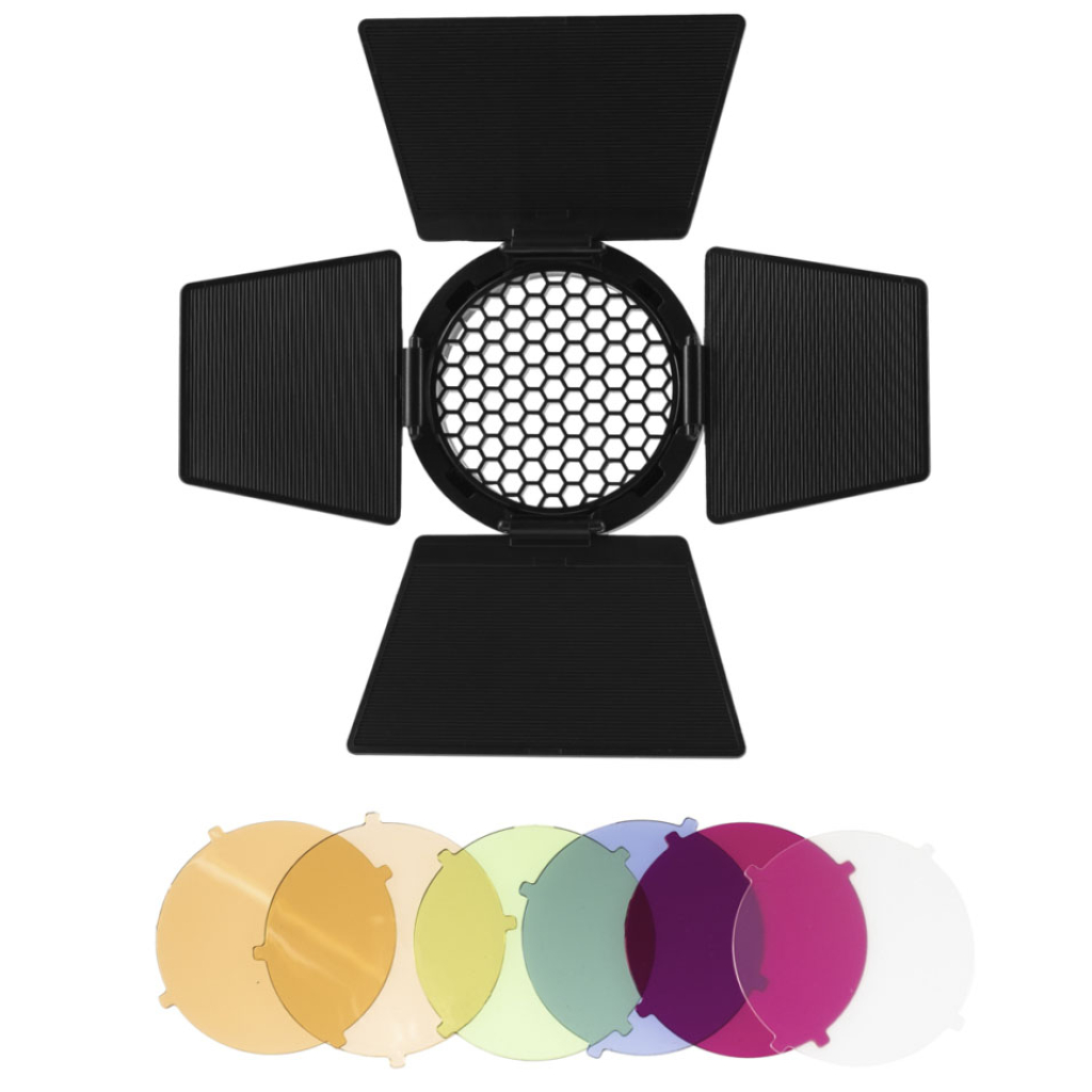 GlareOne Wrota G Barndoor Kit z gridem i filtrami kolorowymi