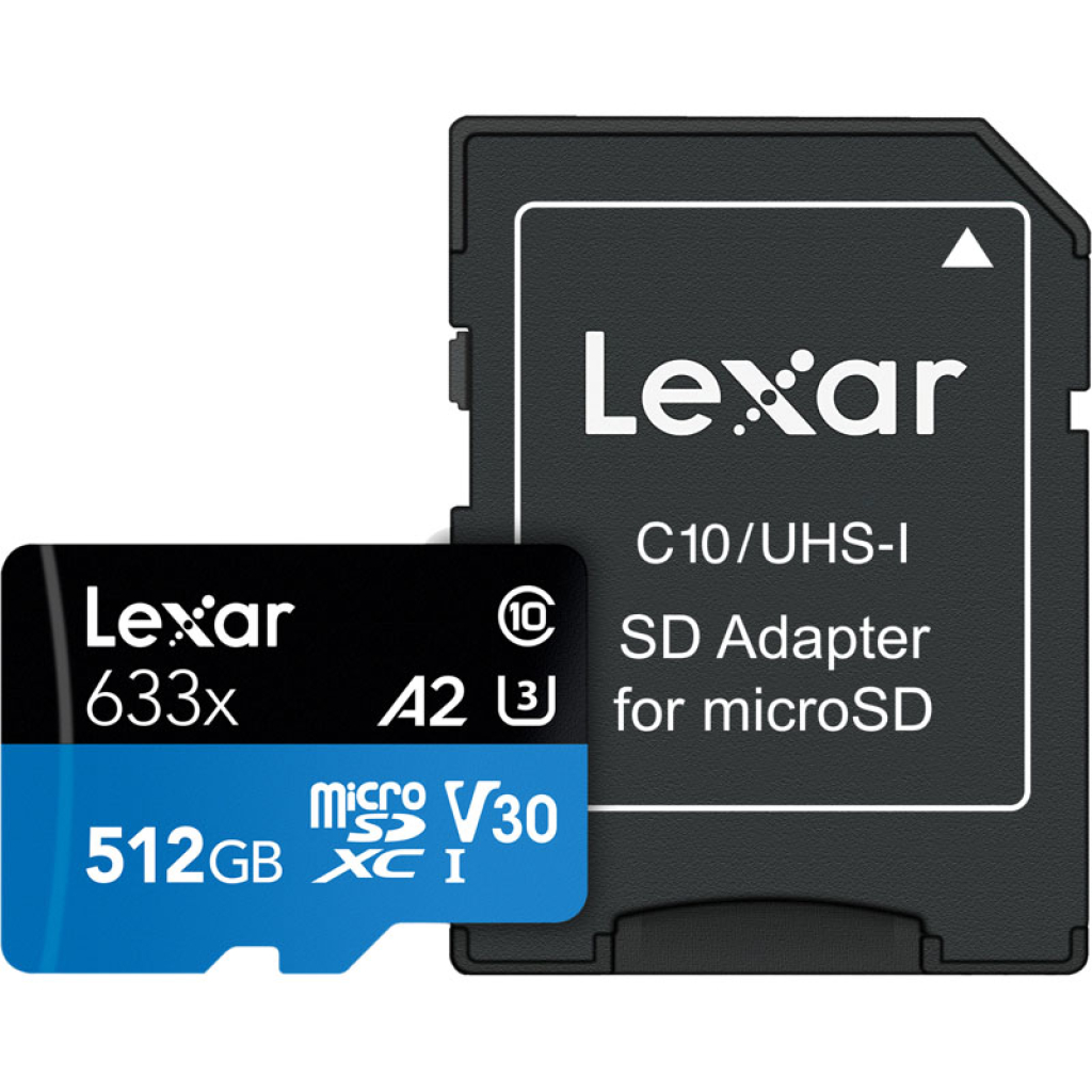 Lexar microSDXC 633x UHS-I/A2/U3/10 R100/W45MB V30 512GB
