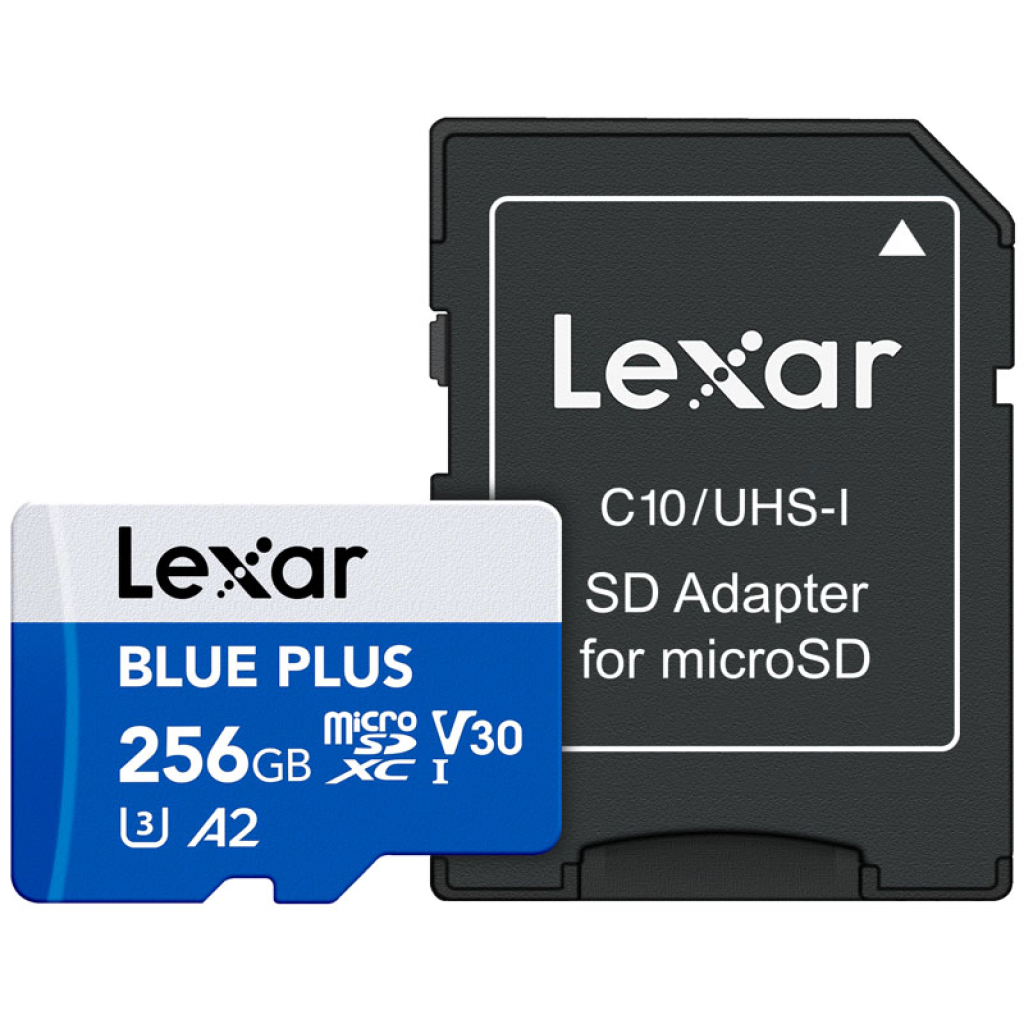 Lexar microSDHC Blue Plus UHS-I with SD adapter, 170MB/s read C10/A2/U3 V30 256GB