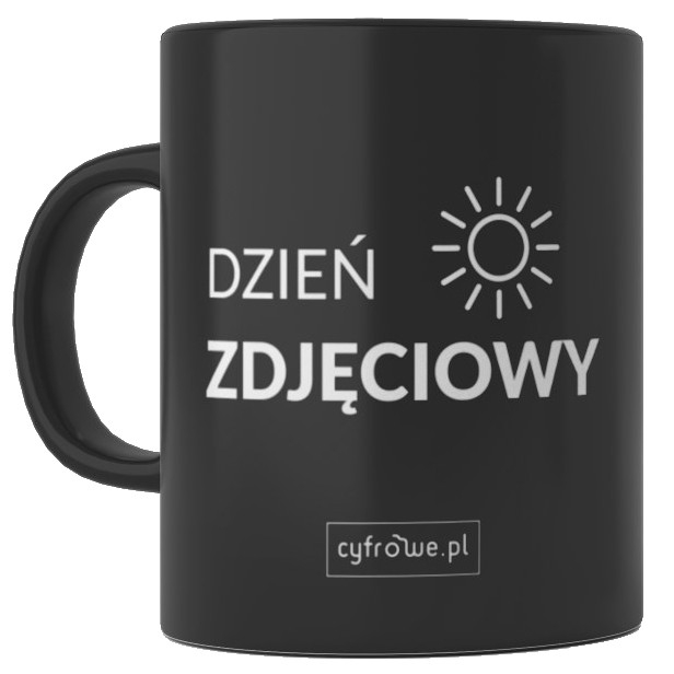 Cyfrowe.pl Kubek czarny z hasem: Dzie zdjciowy. Dzie obrbki (w magazynie!)
