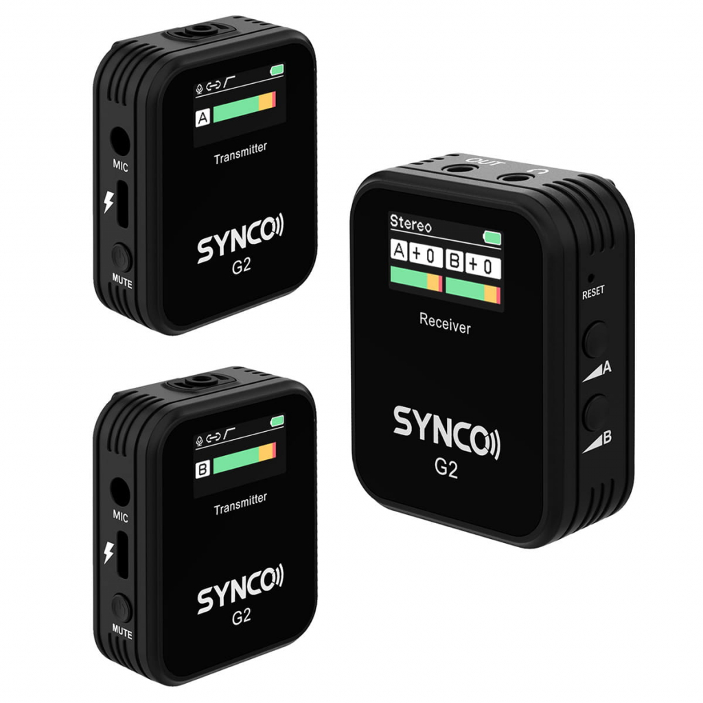 Synco G2 A2 bezprzewodowy system mikrofonowy z ekranem 2.4 GHz - 2 nadajniki + odbiornik (w magazynie!)