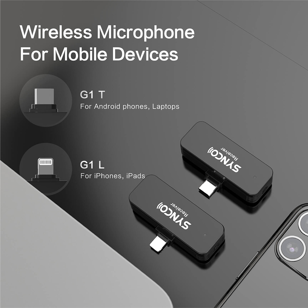 Synco G1L bezprzewodowy system mikrofonowy Apple Lighting with MFI, 1 nadajnik, 1 odbiornik, 1 konektor