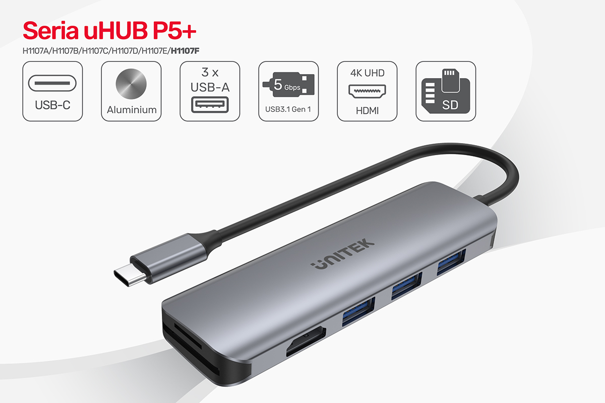 Unitek Hub N9+ USB-C HDMI, PD 100W, czytnik kart