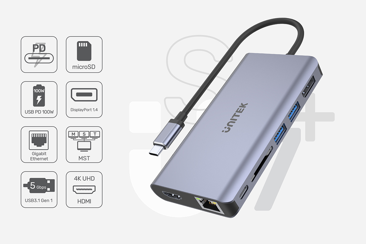 Unitek Hub N9+ USB-C HDMI, PD 100W, czytnik kart