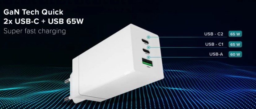 Newell Ładowarka sieciowa GaN Tech Quick 2x Type-C + USB 65W