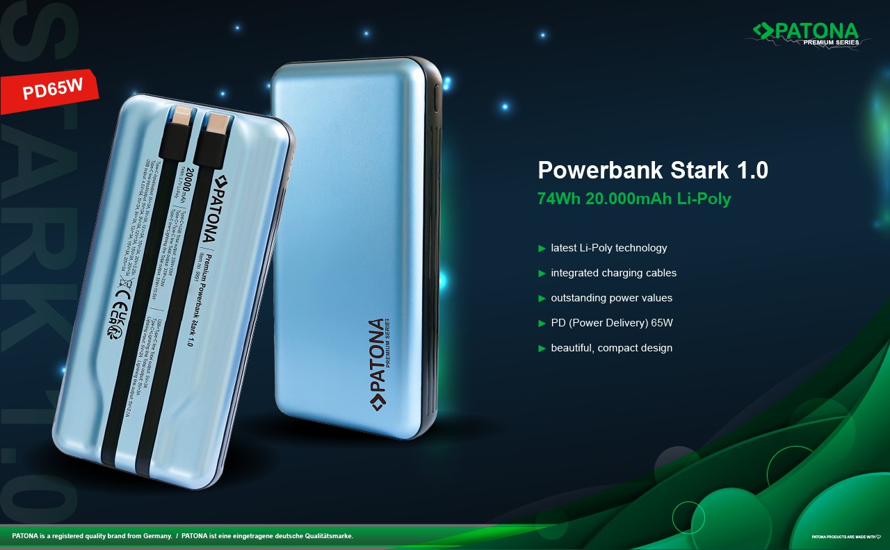 Patona Premium Powerbank Stark 1.0 PD65W 20.000mAh