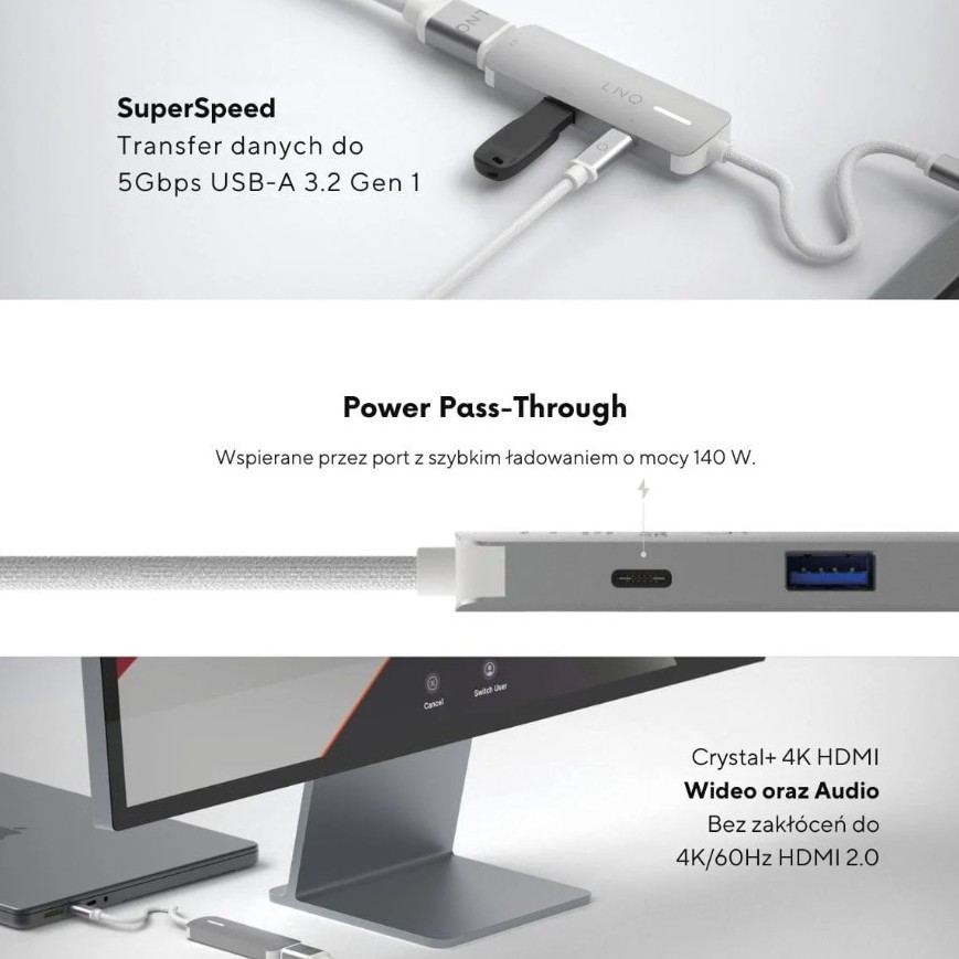 LINQ LINQ 3in1 USB-C HDMI Adapter 140W
