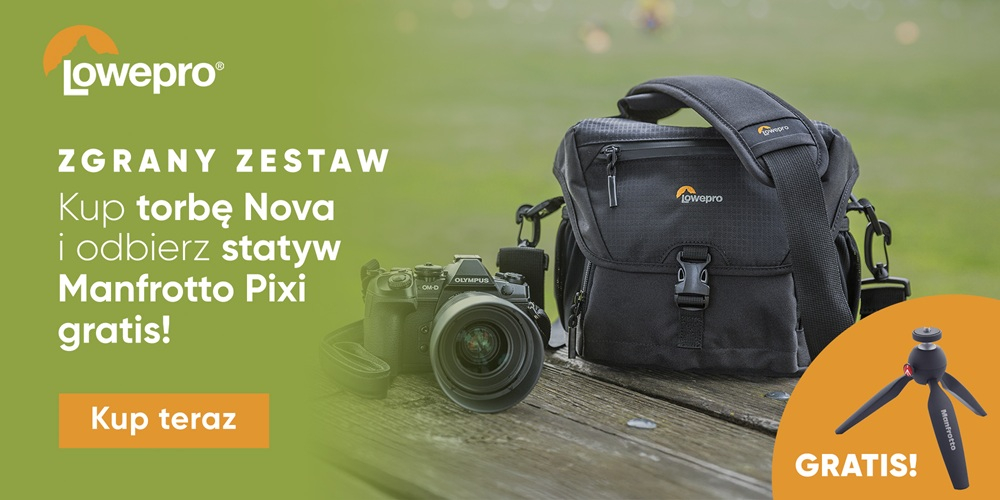 Przy zakupie Torby LowePro Nova otrzymasz statyw Manfrotto Pixie gratis!