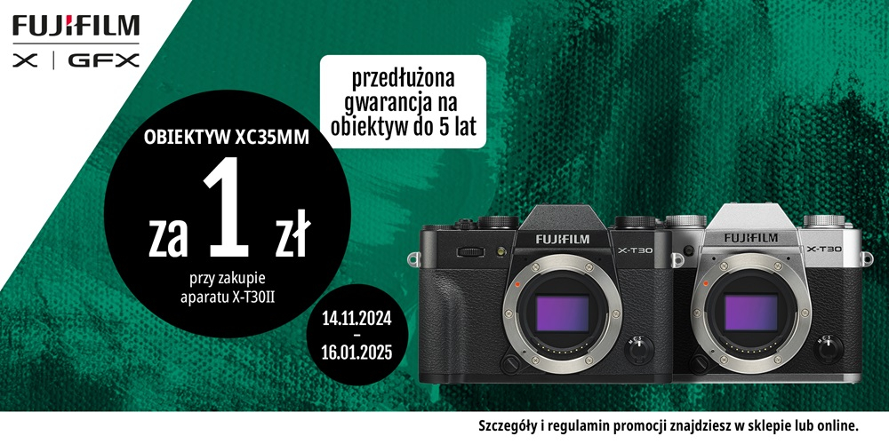 Kup Aparat FujiFilm X-T30 II i zgarnij obiektyw Fujinon XC 35 mm f/2 tylko za 1 zł!