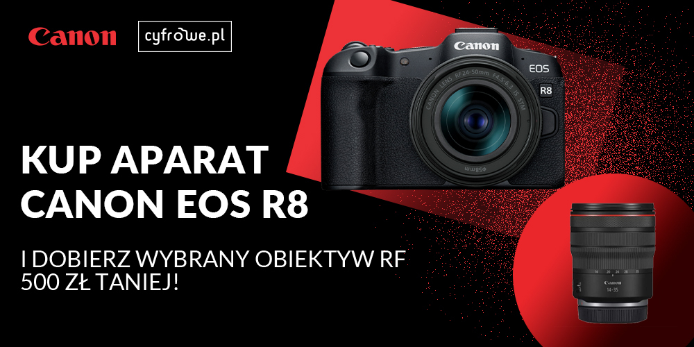 Aparat Canon EOS R8 wraz z obiektywem kupisz 500 zł taniej!